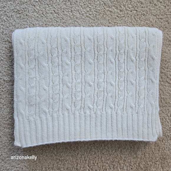 Accessories - Wool or Wool Blend Cable Knit Ivory Scarf